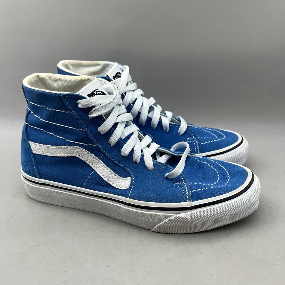 Vans Sk8-Hi Skate Shoes Women Size 7 Blue Suede Comfort High Top Lace Sneakers